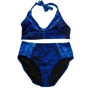 Venus Blue Tie Dye Halter Bikini Set High Waisted Swimsuit Womens M/8 Boho
